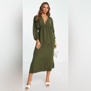 ASOS DESIGN batwing sleeve elastic waist maxi dress in khaki